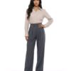 Sartoria pantalone sive boje, wide-leg model visokog struka sa zlatnim kopčama, prednji pogled – DM kolekcija