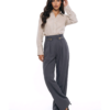 Sartoria pantalone sive boje, wide-leg model visokog struka sa zlatnim kopčama, prednji pogled – DM kolekcija